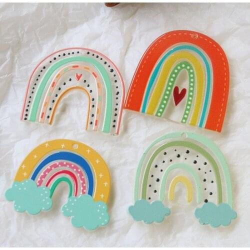 Diy jewelry making 30pcs/lot color pattern print cartoon Arched rainbow shape acrylic beads fit earring/garment accessory