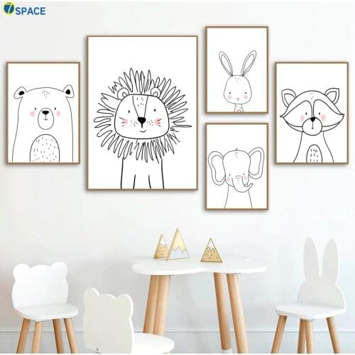 Lion Rabbit Bear Elephant Raccoon Wall Art Canvas Painting Nordic Posters And Prints Nursery Wall Pictures Baby Kids Room Decor