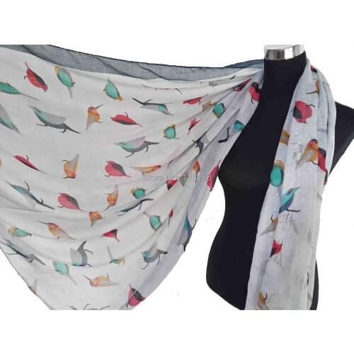 Fashion Colourful Bird Print Scarf Shawl Wrap Scarves Womens Accessories, Free Shipping