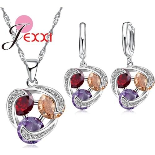 Infinity Crystal Stone 925 Sterling Silver Jewelry Set For Women Girl Necklace Pendent Earrings For Anniversary Party