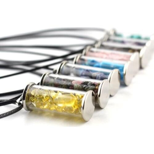New Fashion Love Drifting Wishing Bottle Transparent Glass Natural Crystal Stone Pendant Necklace
