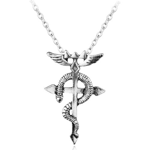 New Statement Anime Cosplay Jewelry Fullmetal Alchemist Edward Magic Symbol Snake Cross Pendant Vintage Necklace