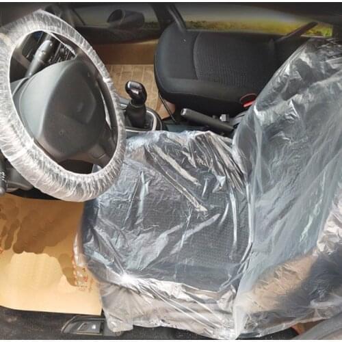 100 PCS Universal Car Seat Cover Steering Wheel Cover Disposable Plastic Car Seat Cover Steering Wheel Cover