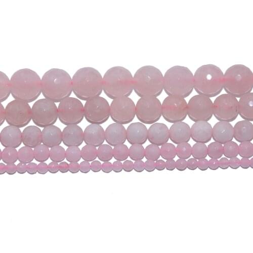 Faceted Natural Stone Rose Crystal Pink Quartz Stone Beads 4 6 8 10 12 MM Pick Size For Jewelry Making DIY Bracelet Necklace