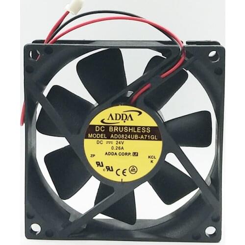 Original ADDA 80x80x25mm AD0824UB-A71GL DC 24V 0.26A 2-Wires axial server inverter Cooling Fan