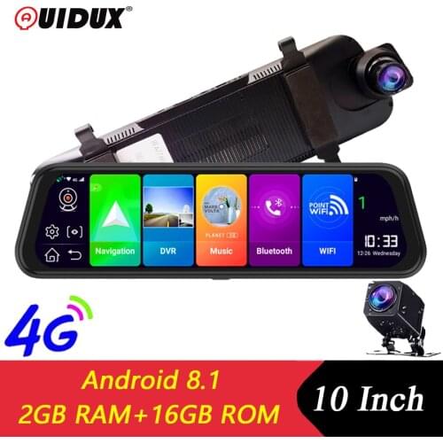 QUIDUX Car DVR GPS Navigator Camera 4G 10"Android Stream Media Rear View Mirror FHD 1080P GPS Mirror Dash Cam Recorder 2GB+16GB