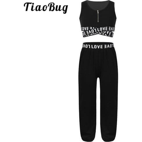 TiaoBug Kids Girls Crop Top with Leggings Pants 2 Pieces Set Dance Wear Ballet Gymnastics Costume Child Fitness Sports Tracksuit