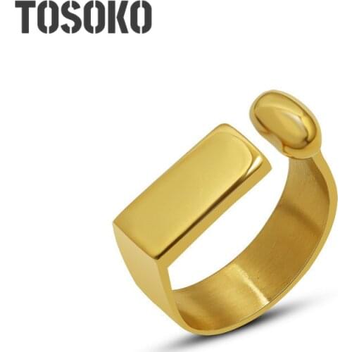 TOSOKO Stainless Steel Jewelry Geometric Ring Female Index Finger Ring Hip Hop Ring BSA204