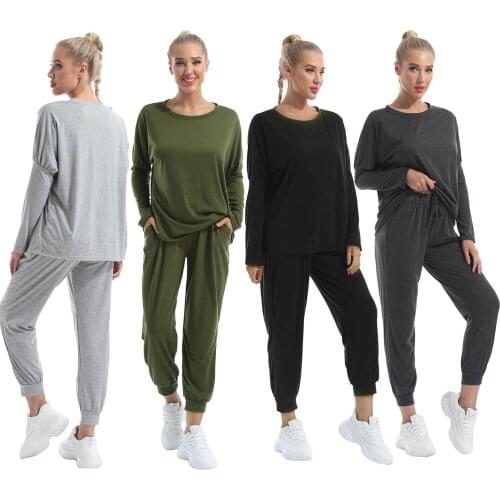 Comfortable Casual Tracksuit Women Elastic Fabric Sports 2 Pieces Set Sweatshirts Pullover Long Sleeves Outfits