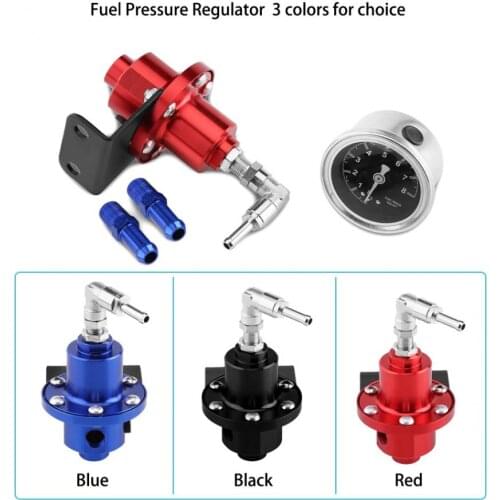Universal Aluminum FPR Fuel Pressure Regulator with Gauge for Car Auto (Red/Blue/Black)