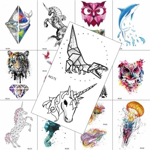 Line Painting Unicorn Dinosaur Temporary Tatoos For Men Women Kids Cute Body Art Hands Chest Tattoos Realistic Sheets Sticker