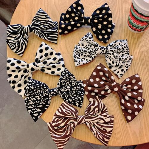 Leopard Hair Bows Clips Vintage Bowknot Zebra Pattern Hairpin Dot Girls French Ponytail Clips Brattes For Women Fashion Headwear
