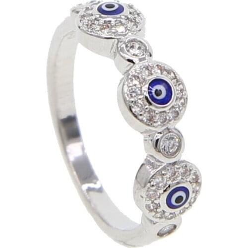 Engraved cz blue evil eye white gold wide engagement band rings for lady women party gift finger jewelry classic antique ring