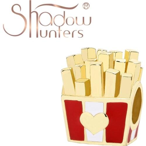 SHADOWHUNTERS Real 925 Sterling Silver Enamel Beads French Fries Box Charms For Women DIY Jewelry Christmas Gift S925 Encanto