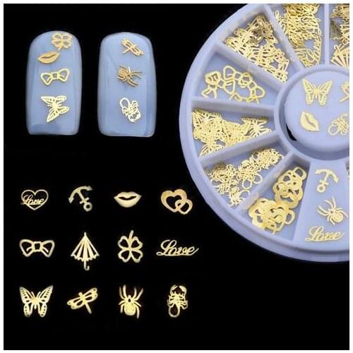 1 box Christmas Metal Mustache Sticker Decoration Nail Charm Nail Decorations in Wheel 3D Nail Foil Sticker Nail Art Accessory