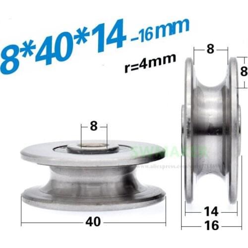 10pcs 8*40*14mm U grooved concave wheel bearing wheel/crane/pulley/guide wheel, for 8 mm diameter wire rope/guide rail