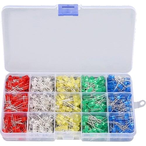 500 Piece 5mm LED Light Emitting Diode Assorted Color With Case - Lower Energy