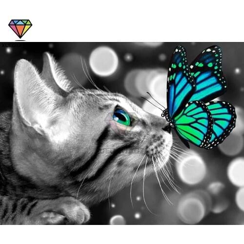 5d Diy Cartoon Cat Cross Stitch Mosaic Art Diamond Painting Square Diamond / Round Diamond Painting Home Life Decoration Gift