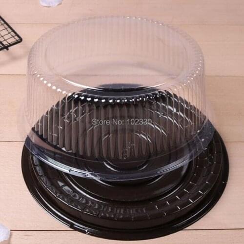 600pcs 8 inch Cheese Cake Plastic Box Black Bottom Blister Box With Lid Birthday Party Baking Cake Container