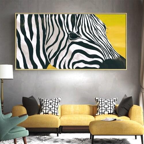 AAHH Large Size Yellow Background Animal Zebra Nordic Canvas Painting Art Cuadros Wall Art Picture Print on Canvas Home Decor