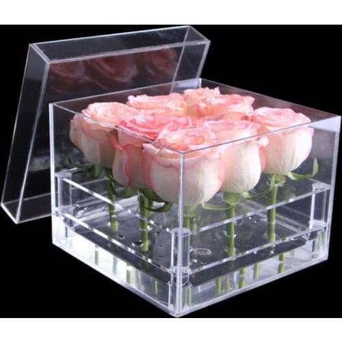 Acrylic Rose Flower Box Multi Function Organizer Holder Makeup Case Cosmetic Tools Holder Valentines Gift SN3622