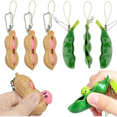 Infinite Squeeze Anti Anxiety Squeeze Beans Toy Pendant Pea Pod Stress Relief Fidget Squishy Decompression Squeeze Antistress