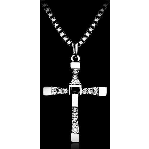 Free Shipping The Fast And The Furious Dominic Toretto Vin New Movie Jewelry Classic Rhinestone Pendant Sliver Cross Necklaces