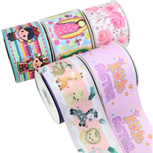 Flower Little Sister Animal Mexico Style Cartoon Printed Grosgrain Ribbon Party Decoration 10 Yard DIY Bow Bag Material Handmade