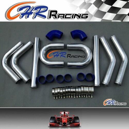 FOR BRAND NEW 2.5" Aluminum Universal Intercooler Turbo Piping pipe + Blue hose kits