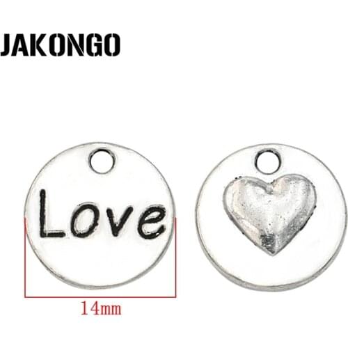 40PCS Antique Silver Plated Love Heart Charms Pendants for Jewelry Making Bracelet DIY Handmade Jewelry Accessories 15mm