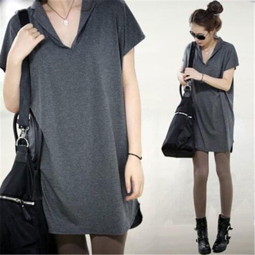 Gray Black Oversized Women Loose Cotton T-shirt Fashion Clothing Summer Casual Shirt Solid Sexy Female V-neck Tops L-5XL
