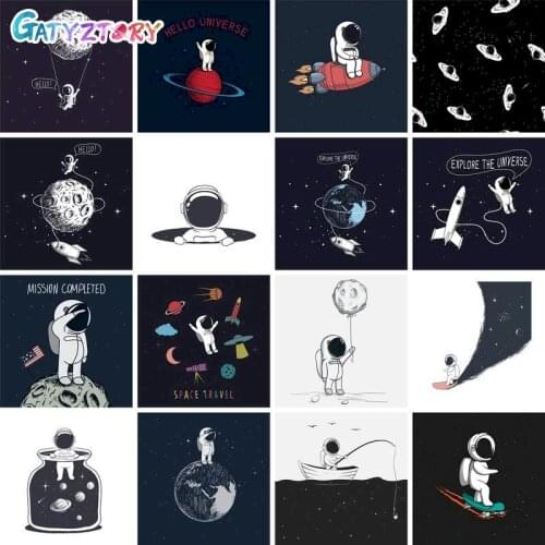 GATYZTORY 60x75cm Frame DIY Painting By Numbers Acrylic Astronaut Hand Painted Oil Figure Paint By Numbers Home Decor Art