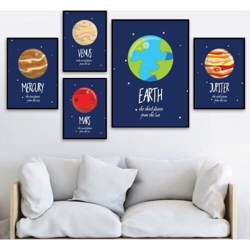 Cartoon Planet Earth Sun Venus Uranus Wall Art Canvas Painting Nordic Posters And Prints Wall Pictures Baby Kids Room Decor