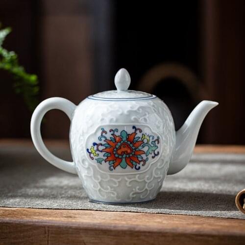 Retro Flower Art Office Ceramic Teapot Creative Porcelain Tea Pot with Handle Household Tea Maker Kung Fu Puer Kettle Drinkware