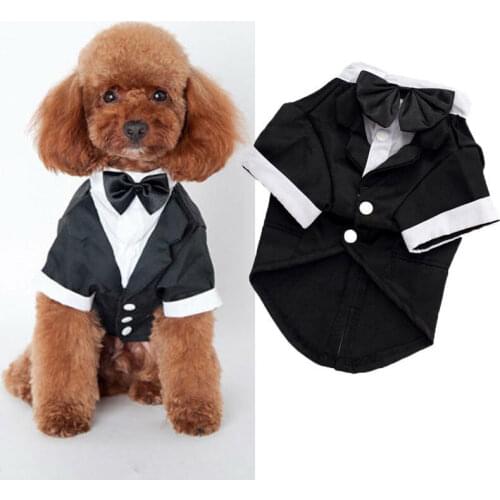 Pet Dog Cat Wedding Party Clothes Suit Tuxedo Bow Tie Puppy Coat Costume Apperal