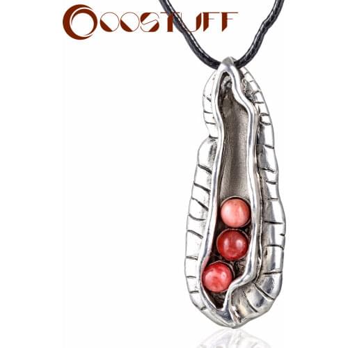 Beautiful Women Colored Beads Plant Jewelry Necklaces Vintage Pea Statement Pendant Long Chain Suspension Decoration Accessories