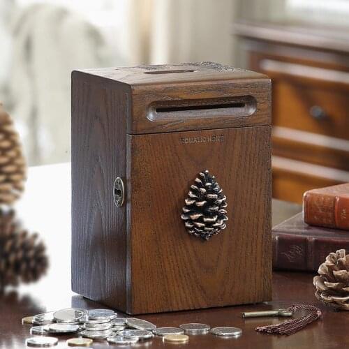 Fashion Decor Wooden Creative Piggy Bank Large Mystery Box Money Saver Safe Secret Household Items Skarbonka Money Box EH50PB