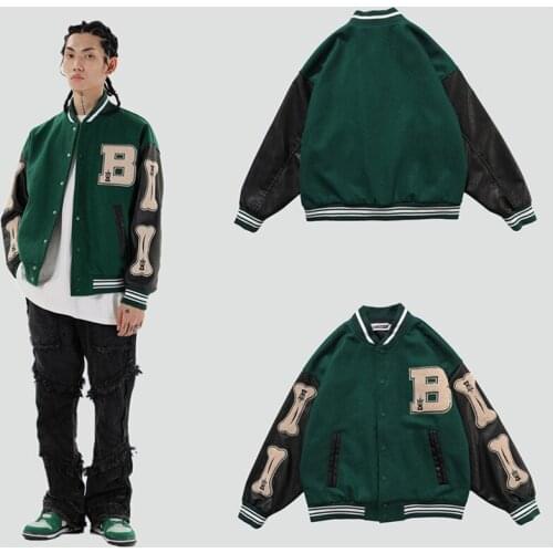 Jackets Men Autumn Hip Hop Furry Bone Patchwork Color Block Harajuku Bomber Jacket Man Woman Unisex Baseball Coats Streetwear