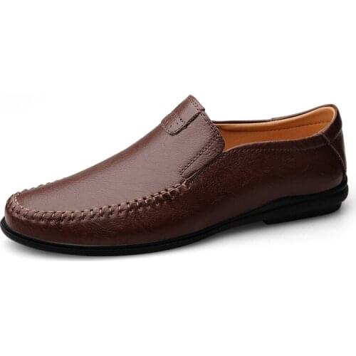 2021 Leather Men Casual Shoes Casual Slip on Formal Loafers Men Moccasins Gents Shoes Male Driving Shoes Breathable Brogue Shoes