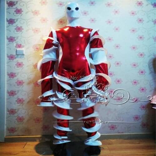 Party robot men suit singer performance dress men bodysuit red disco wears outfits stage dance costumes stilts suit clothing