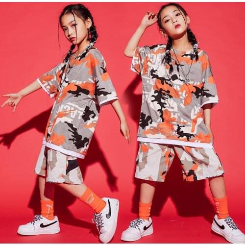 Girls Hip Hop Jazz Dance Set Korean ChildrenS Camouflage Tops Shorts Summer Boys Street Performance Costumes Unisex DWY3535