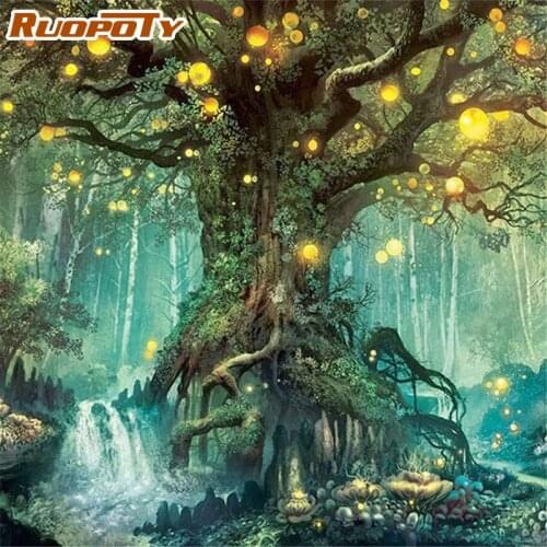 RUOPOTY Frame Picture Diy Painting By Numbers Light Tree Coloring By Numbers Acrylic Canvas Painting Handpainted Drawing Art