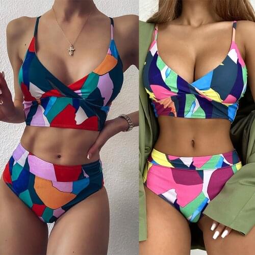 Sexy Colorful With Belt Female Swimsuit High Waist Bikini 2021 Women Swimwear Two-pieces Bikini set Bather Bathing Suit Swim