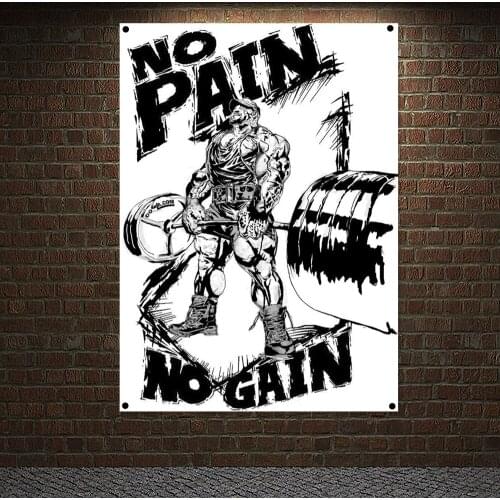 NO PAIN NO GAIN Fitness Poster Man Muscular Body Wall Hanging Workout Inspirational Banners Flag Canvas Painting Home Decor 7