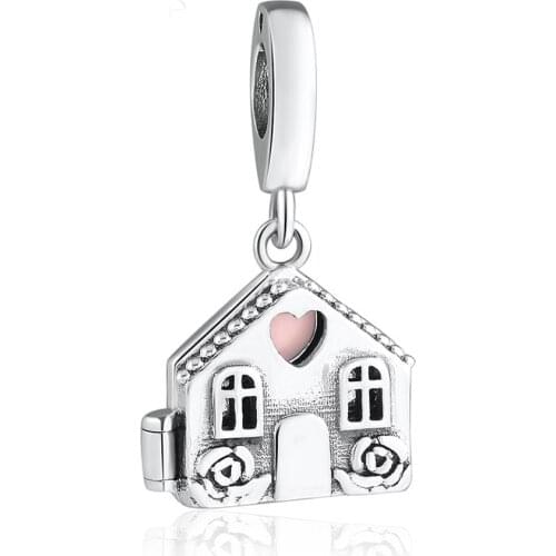 S925 Silver Pendant DIY Jewelry Perfect Home Dangle Charm fit Lady Bracelet Bangle Girl Gift Pale Pink Enamel