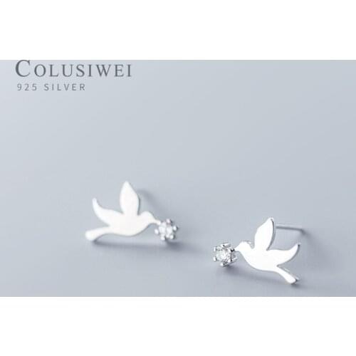 Colusiwei New Collection Authentic 925 Sterling Silver Cute Little Birds Luminous CZ Stud Earrings For Women Fine Jewelry