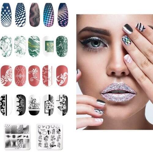 Nail Art Templates Square Stainless Steel Stamping Plate Design Flower Leaves Geometry Animal Nail Image Mold Printing Stencil