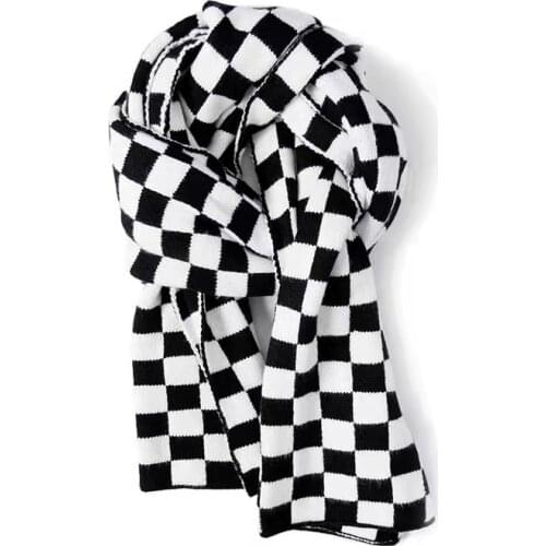 Christmas Gift Black White Plain Pattern Party Knitted Winter Scarf Women Neckerchief Scarf Female Unique Scarves Wraps