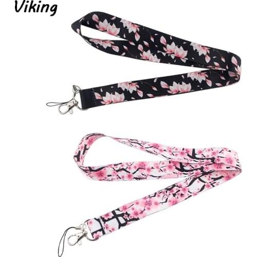 G1484 Cartoon Cherry blossoms Lanyards For Keys ID Card Smartphone Neck Strap Keychain USB badge Holder Phone Hang Rope Lanyard
