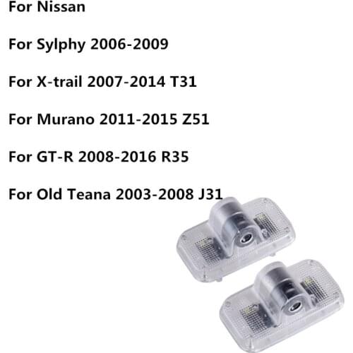 LED Car Door Logo Projector Lamp Auto Shadow Welcome Light For Nissan GT-R GTR R35 Sylphy Murano Z51 X-Trail T31 Old Teana J31